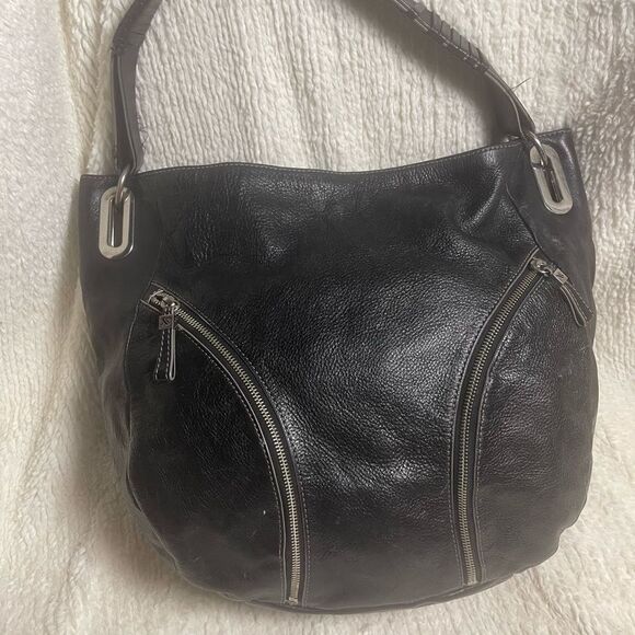 MAXX New York leather Black Studded large hobo Bag silver tone hardwares - Picture 10 of 10